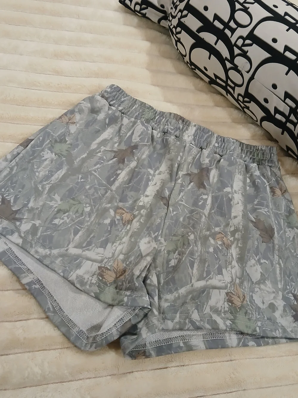 Women’s Gray Camouflage Athletic Shorts with Elastic Waist